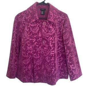 RQT Purple Velvet Corduroy Jacket Floral Print Button Front Coat XL‎